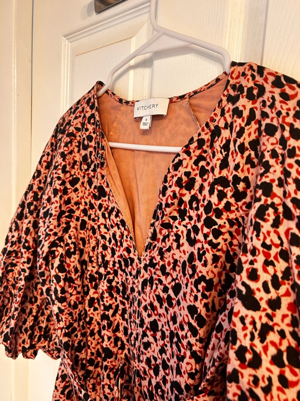 Witchery (US 4) Pink Leopard Print Wrap Dress